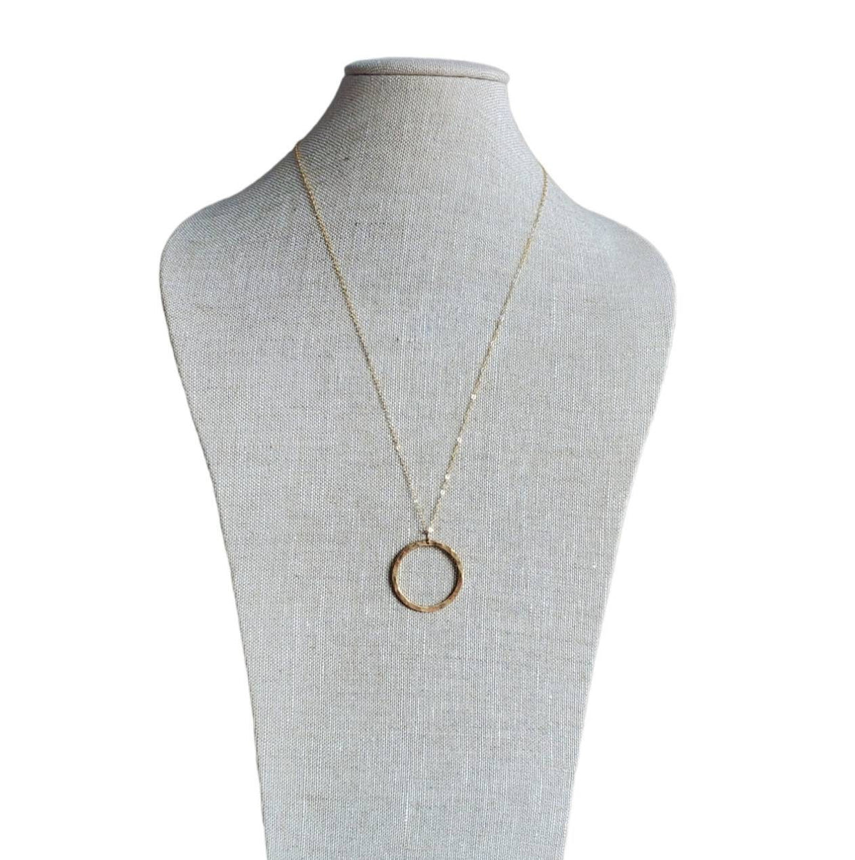 Large Gold Ring Necklace, Hammered Solid Brass Eternity Ring, 14K Gold Filled Cable Chain, Made in USA, E. Ria Designs, Gift Boxed