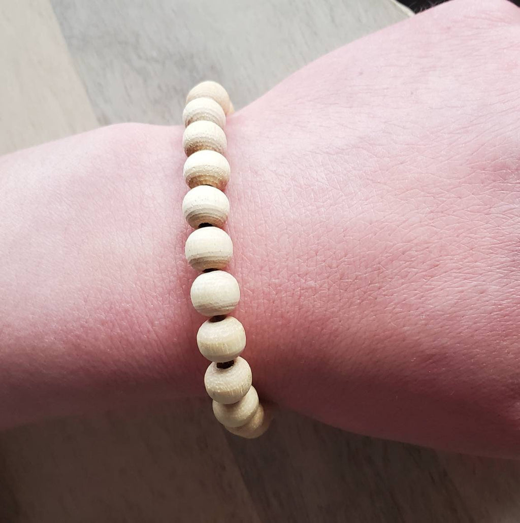 Natural Wood Bead Bracelet on Brass Chain, Lobster Claw Clasp, Choose Length, Boho Jewelry, Made in USA, E. Ria Designs