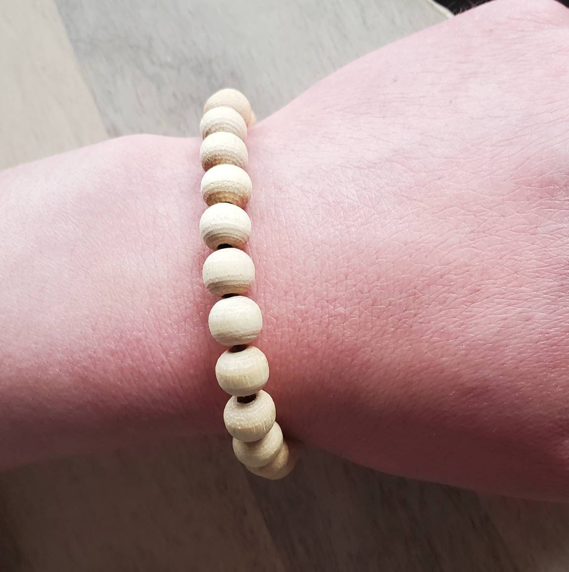 Natural Wood Bead Bracelet on Brass Chain, Lobster Claw Clasp, Choose Length, Boho Jewelry, Made in USA, E. Ria Designs