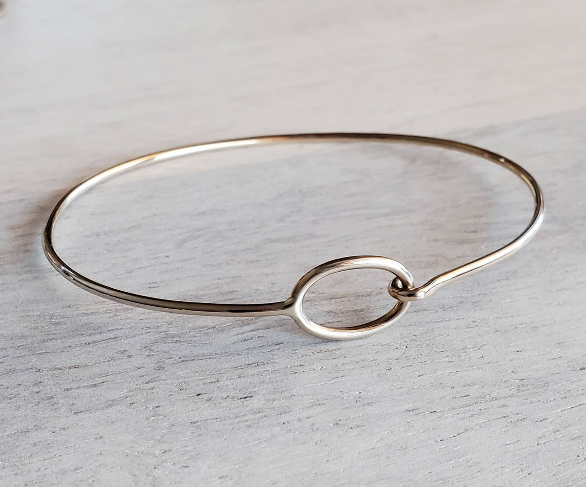 Oval Gold Brass Charm Bracelet Hook Clasp, Bangle Style Bracelet, Add On Charms Birthstones and Personalized Jewelry by E. Ria Designs