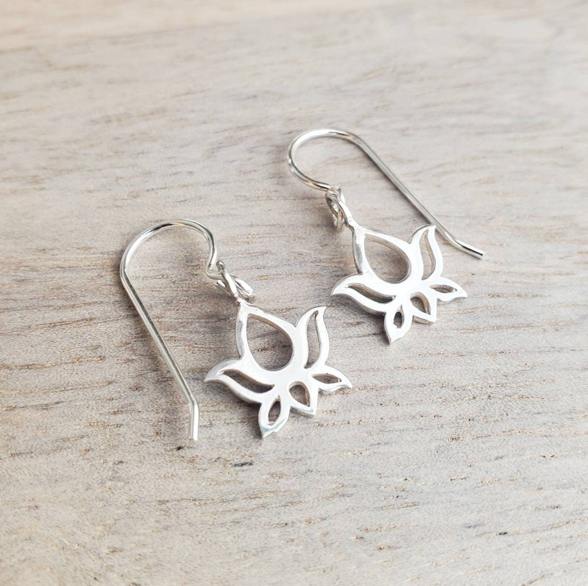 Sterling Silver Lotus Earrings, Gift Boxed, Yoga Gift, Flower Jewelry Handmade in USA by E. Ria Designs, Simple Everyday Jewelry