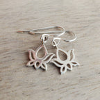 Sterling Silver Lotus Earrings, Gift Boxed, Yoga Gift, Flower Jewelry Handmade in USA by E. Ria Designs, Simple Everyday Jewelry