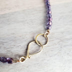 South Africa Arum Lily Coin Necklace, Purple Glass Bead Chain, Bronze Hook Clasp, Old Coin Charm, Made in USA, E. Ria Designs, Gift Box