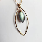 Labradorite Marquis and Gold Necklace, 14K Gold Filled, Blue Genuine Gemstone, Marquis Gold Wire Connector, Cable Chain, Gift Boxed