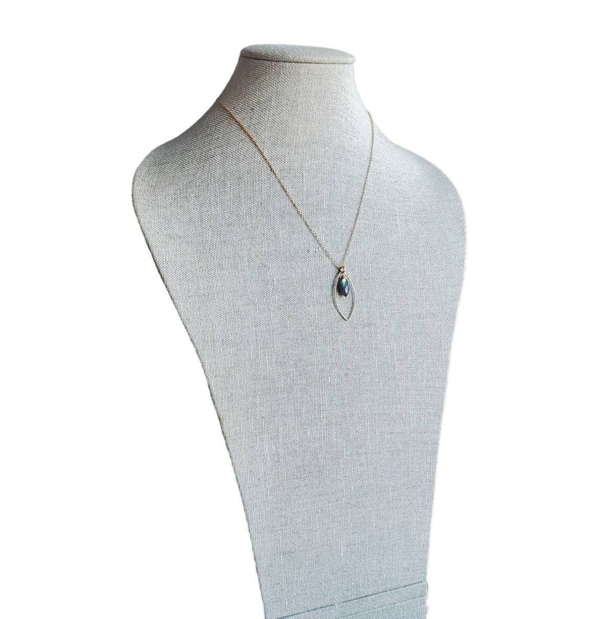 Labradorite Marquis and Gold Necklace, 14K Gold Filled, Blue Genuine Gemstone, Marquis Gold Wire Connector, Cable Chain, Gift Boxed