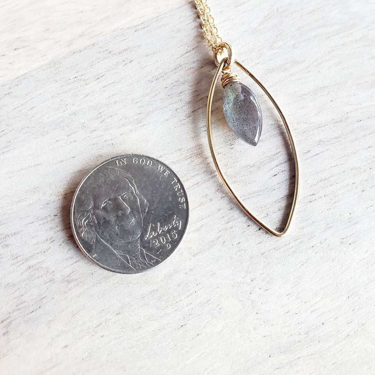 Labradorite Marquis and Gold Necklace, 14K Gold Filled, Blue Genuine Gemstone, Marquis Gold Wire Connector, Cable Chain, Gift Boxed