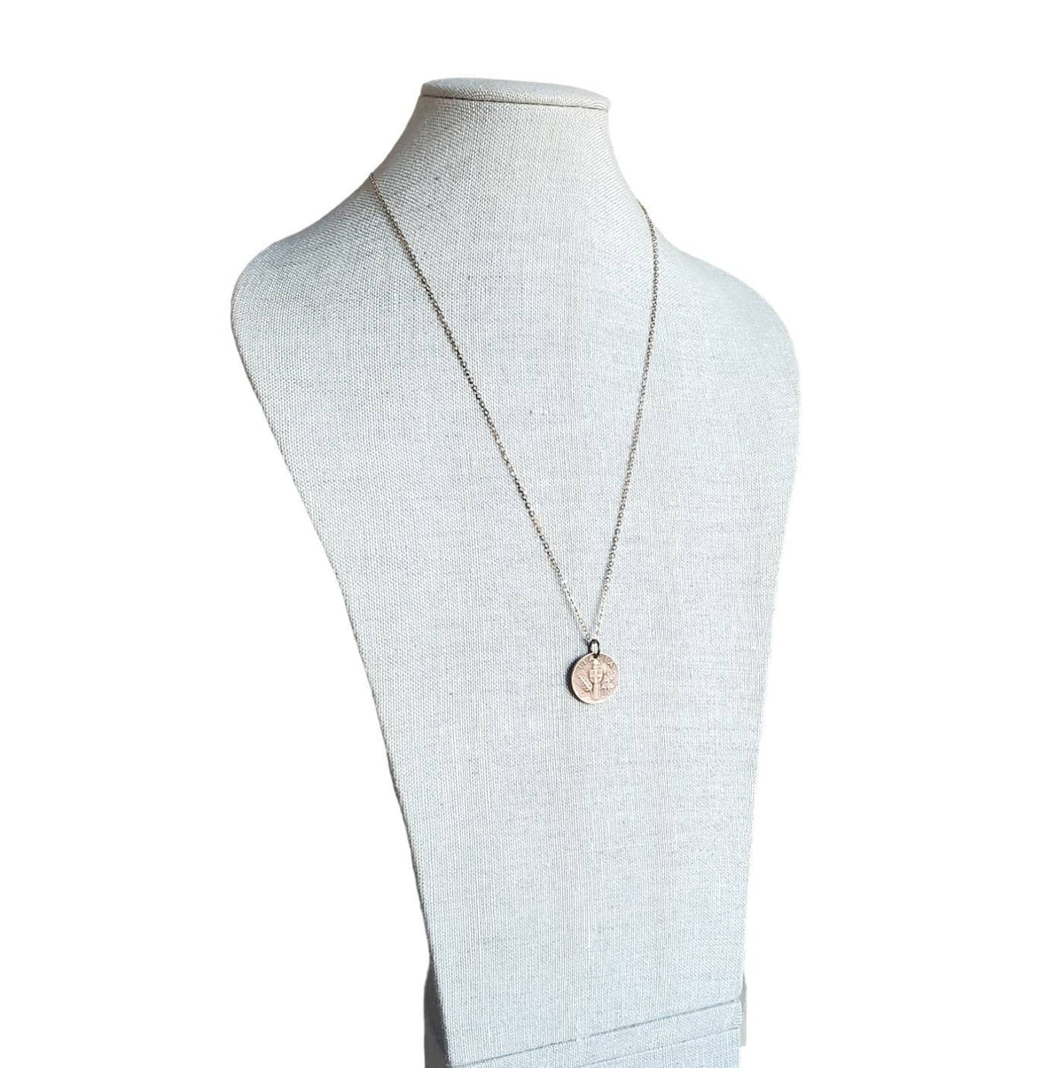 1941 Vintage Italia (Italy) 10 Centesimi Coin Necklace, Shield, Wheat, Oak Leaf Design, Italian Gift Boxed Jewelry, Made in USA