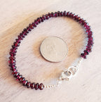 Genuine Garnet Bracelet, 925 Sterling Silver Clasp, January Birthstone Birthday Gift, Gift Boxed, Made in USA, Saucer Beads
