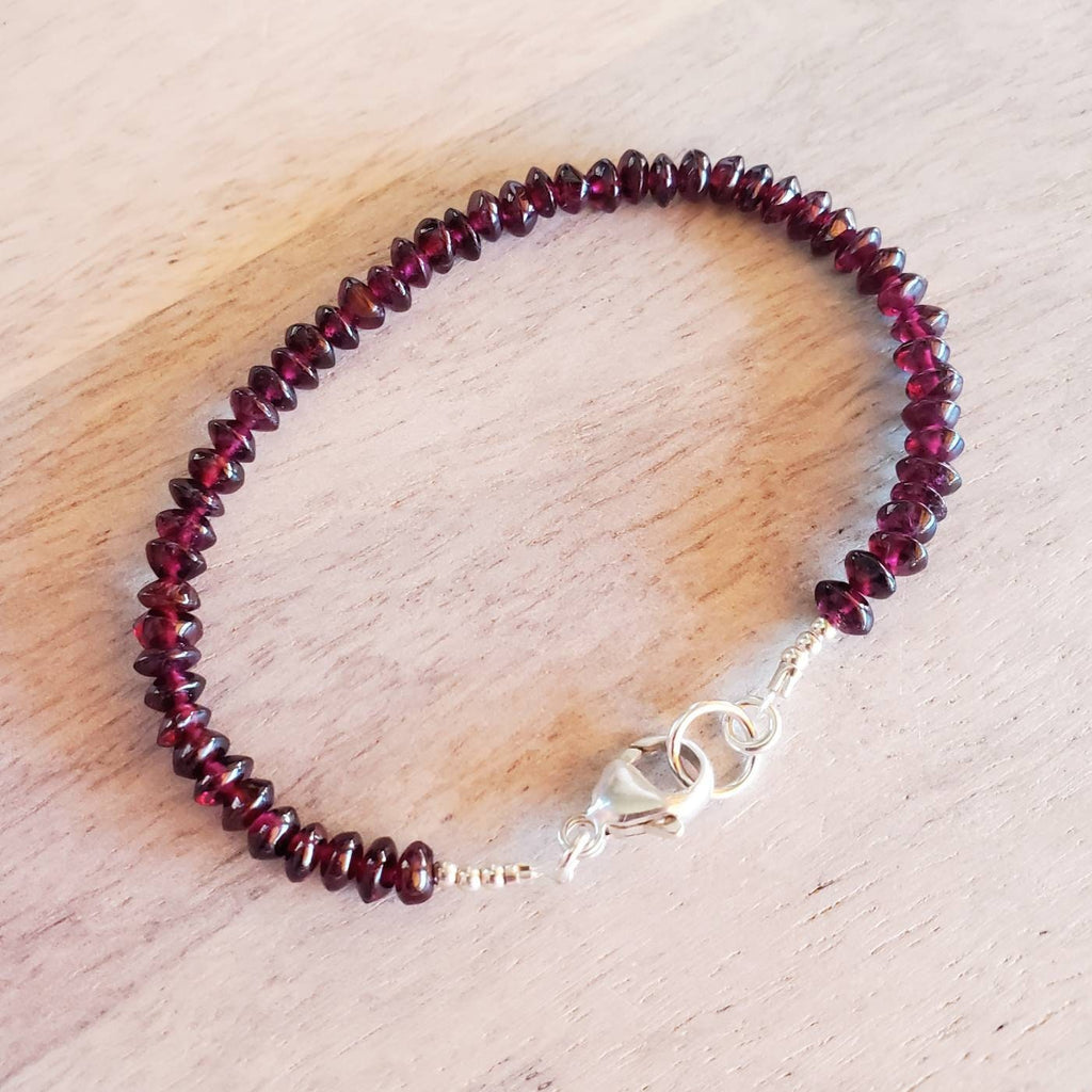 Genuine Garnet Bracelet, 925 Sterling Silver Clasp, January Birthstone Birthday Gift, Gift Boxed, Made in USA, Saucer Beads