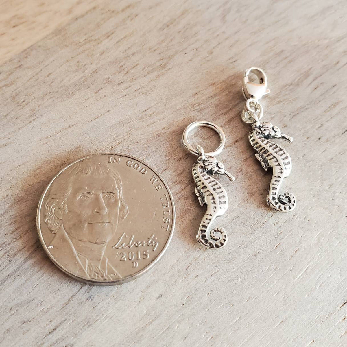 Solid .925 Sterling Silver Seahorse Charm, 3-D, Beach, Ocean, Sealife, Add to Bracelet or Necklace, Lobster Clasp Optional, E. Ria Designs