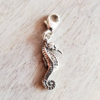 Solid .925 Sterling Silver Seahorse Charm, 3-D, Beach, Ocean, Sealife, Add to Bracelet or Necklace, Lobster Clasp Optional, E. Ria Designs