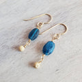 Kyanite and Gold Filled Earrings, Genuine Deep Aqua Gemstone, 14K Gold Fill Shimmery Beads, French Ear Wires, Artisan Handcrafted