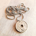 1949 Vintage Espana (Spain) Anchor Coin Necklace, Stainless Steel 30" Ball Chain, Gift Boxed, 50 Centimos Washer Coin