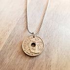1949 Vintage Espana (Spain) Anchor Coin Necklace, Stainless Steel 30" Ball Chain, Gift Boxed, 50 Centimos Washer Coin