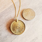 1975 Argentina Gold Sun Coin Necklace, 1 Peso, 12K Gold Filled 18 Inch Curb Chain, Gift Boxed, Made in USA by E. Ria Designs