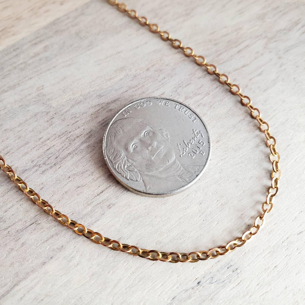 Solid RED Brass Cable Chain, Lobster Claw Clasp, Made in USA, Lengths: 16, 17, 18, 19, 20, 21, 22, 23, 24, 25, 26, 27, 28, 30, 32, 36 Inch