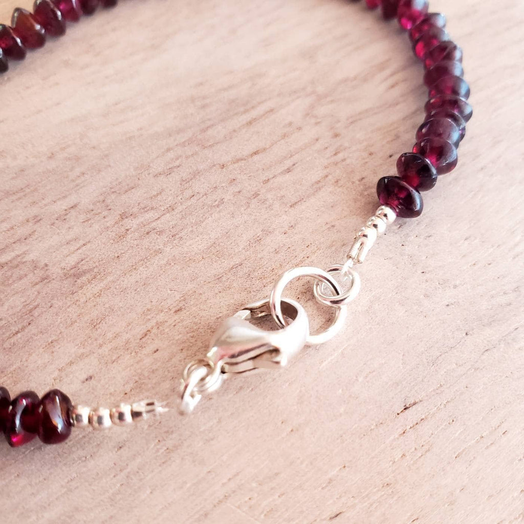 Genuine Garnet Bracelet, 925 Sterling Silver Clasp, January Birthstone Birthday Gift, Gift Boxed, Made in USA, Saucer Beads