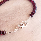 Genuine Garnet Bracelet, 925 Sterling Silver Clasp, January Birthstone Birthday Gift, Gift Boxed, Made in USA, Saucer Beads