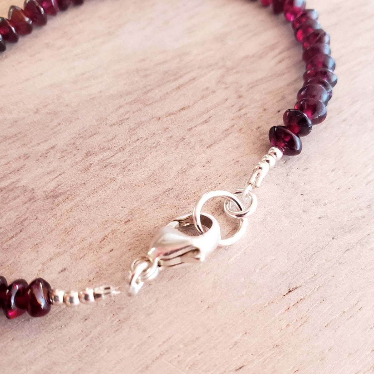 Genuine Garnet Bracelet, 925 Sterling Silver Clasp, January Birthstone Birthday Gift, Gift Boxed, Made in USA, Saucer Beads