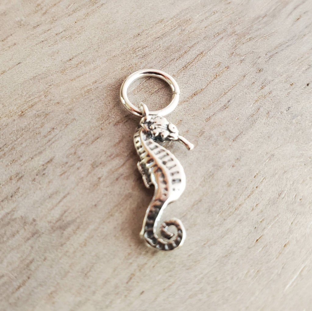 Solid .925 Sterling Silver Seahorse Charm, 3-D, Beach, Ocean, Sealife, Add to Bracelet or Necklace, Lobster Clasp Optional, E. Ria Designs