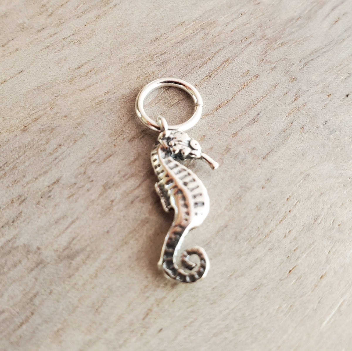 Solid .925 Sterling Silver Seahorse Charm, 3-D, Beach, Ocean, Sealife, Add to Bracelet or Necklace, Lobster Clasp Optional, E. Ria Designs