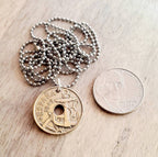 1949 Vintage Espana (Spain) Anchor Coin Necklace, Stainless Steel 30" Ball Chain, Gift Boxed, 50 Centimos Washer Coin
