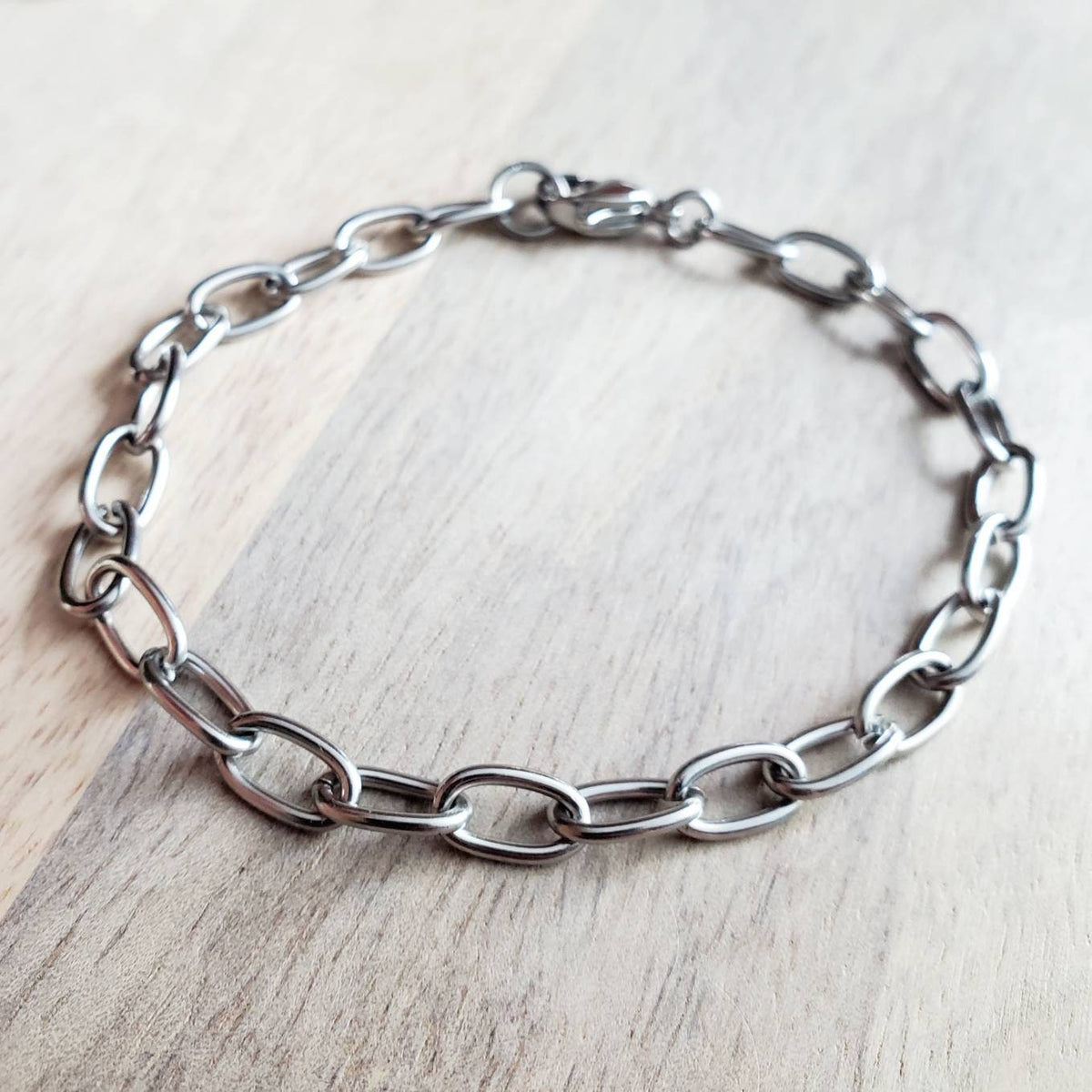 Silver Stainless Steel Drawn Cable Chain Charm Bracelet, Made in USA, Lobster Claw Clasp, Gift Boxed, E. Ria Designs