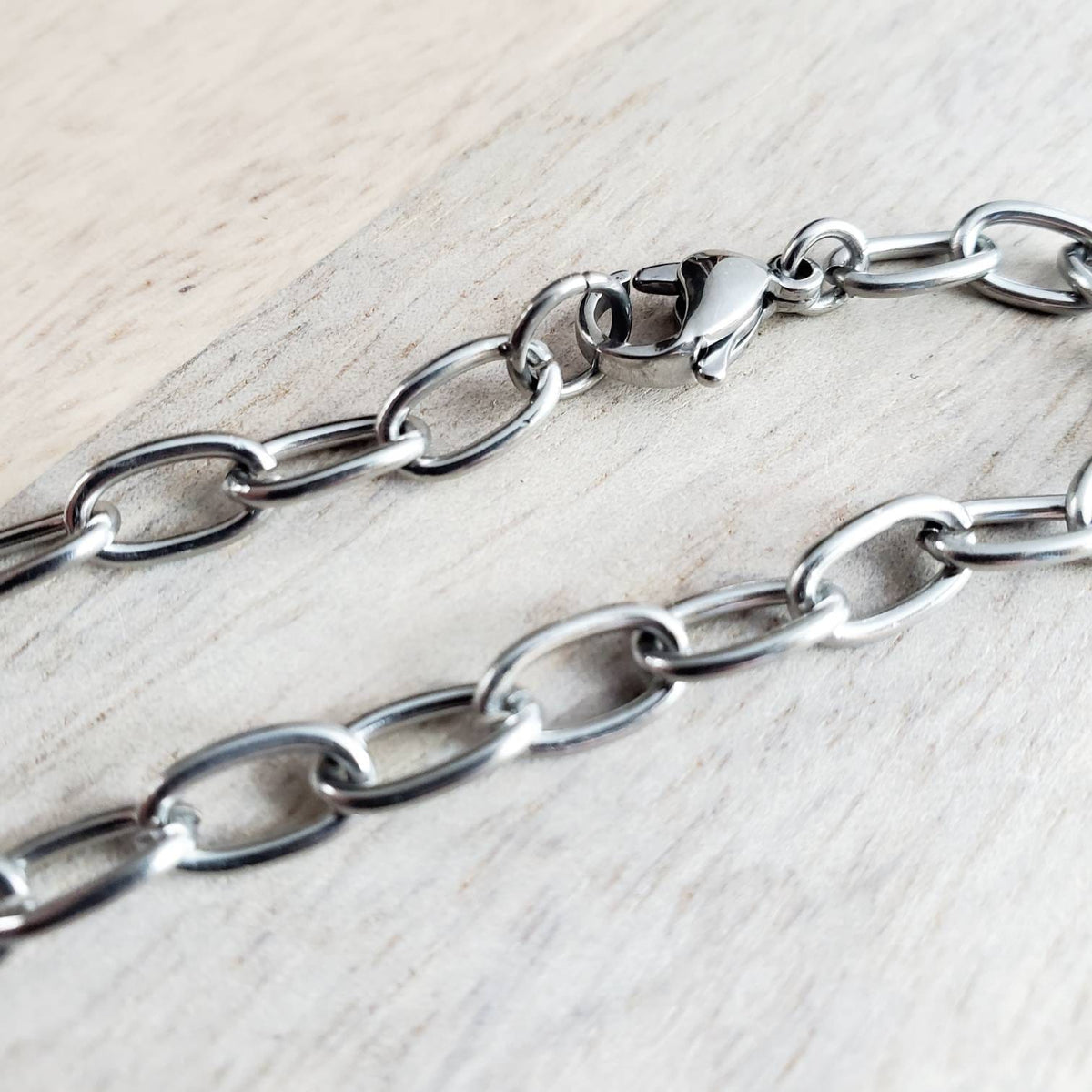 Silver Stainless Steel Drawn Cable Chain Charm Bracelet, Made in USA, Lobster Claw Clasp, Gift Boxed, E. Ria Designs