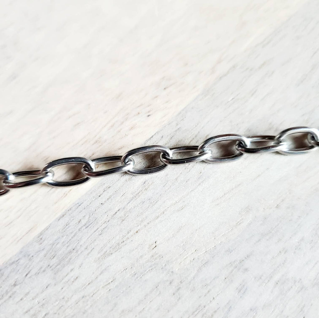 Silver Stainless Steel Drawn Cable Chain Charm Bracelet, Made in USA, Lobster Claw Clasp, Gift Boxed, E. Ria Designs