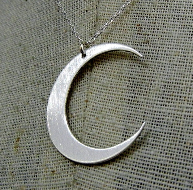 Moon Necklace | Crescent Moon Necklace | Sterling Silver Hammered Charm by E. Ria Designs