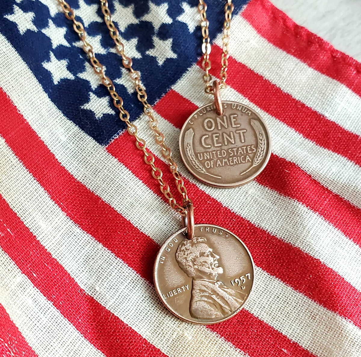 Lucky Wheat Penny Necklace, USA Vintage Coin, Made in America, Handcrafted by E. Ria Designs, Choose Your Year, Gift Boxed, Handmade