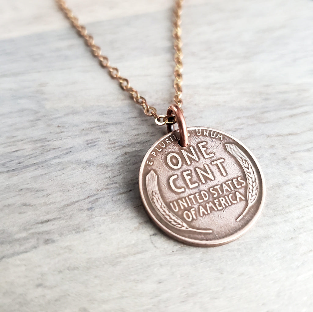 Lucky Wheat Penny Necklace, USA Vintage Coin, Made in America, Handcrafted by E. Ria Designs, Choose Your Year, Gift Boxed, Handmade