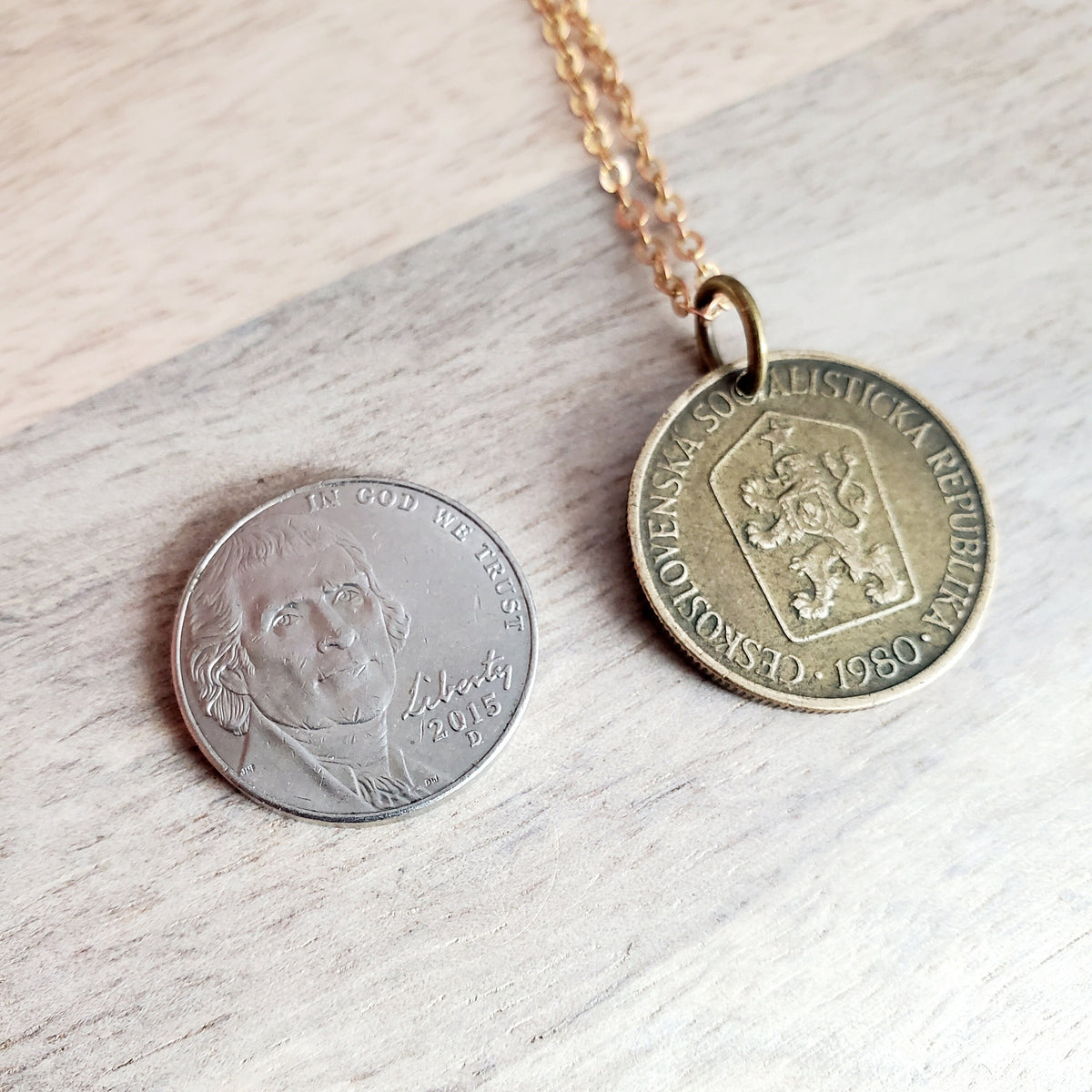 Vintage Gardener Coin Necklace, Old Czechoslovakia 1 Koruna, Woman, Farmer, Plant, Gift for Garden Enthusiast, Agrarian, Handmade, Gift Box