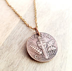 1939 Vintage Italia (Italy) 10 Centesimi Coin Necklace, Shield, Wheat, Oak Leaf Design, Italian Gift Boxed Jewelry, Made in USA