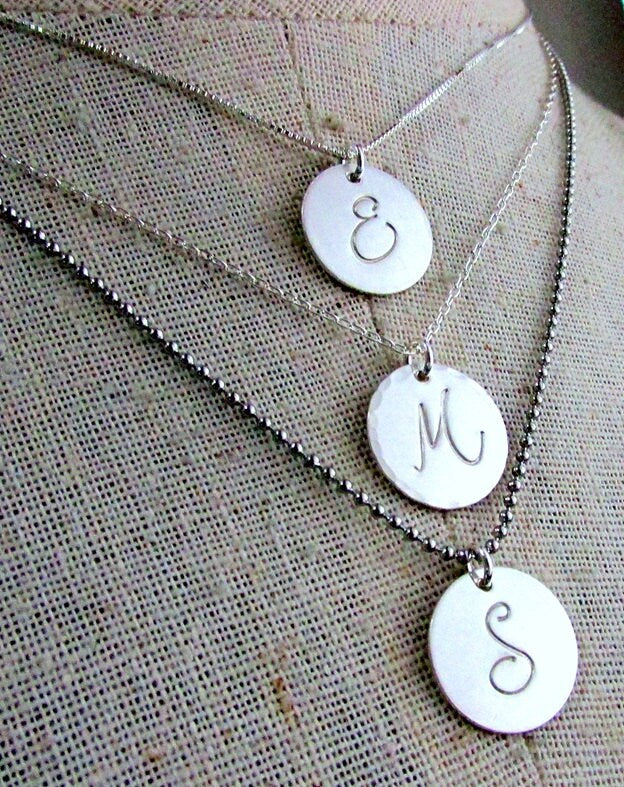 Silver Initial Necklace, Sterling Silver (.925) Letter Jewelry, Script, Uppercase, by E. Ria Designs