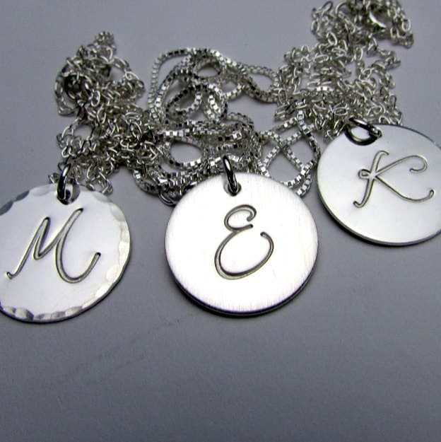 Silver Initial Necklace, Sterling Silver (.925) Letter Jewelry, Script, Uppercase, by E. Ria Designs
