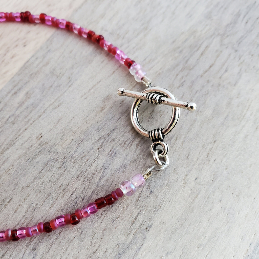 Hot Pink Fuchsia Glass Beaded Bracelet, Mixed Beads, Beach Aesthetic, Pewter Toggle Clasp, Gift Boxed, Made in USA, E. Ria Designs