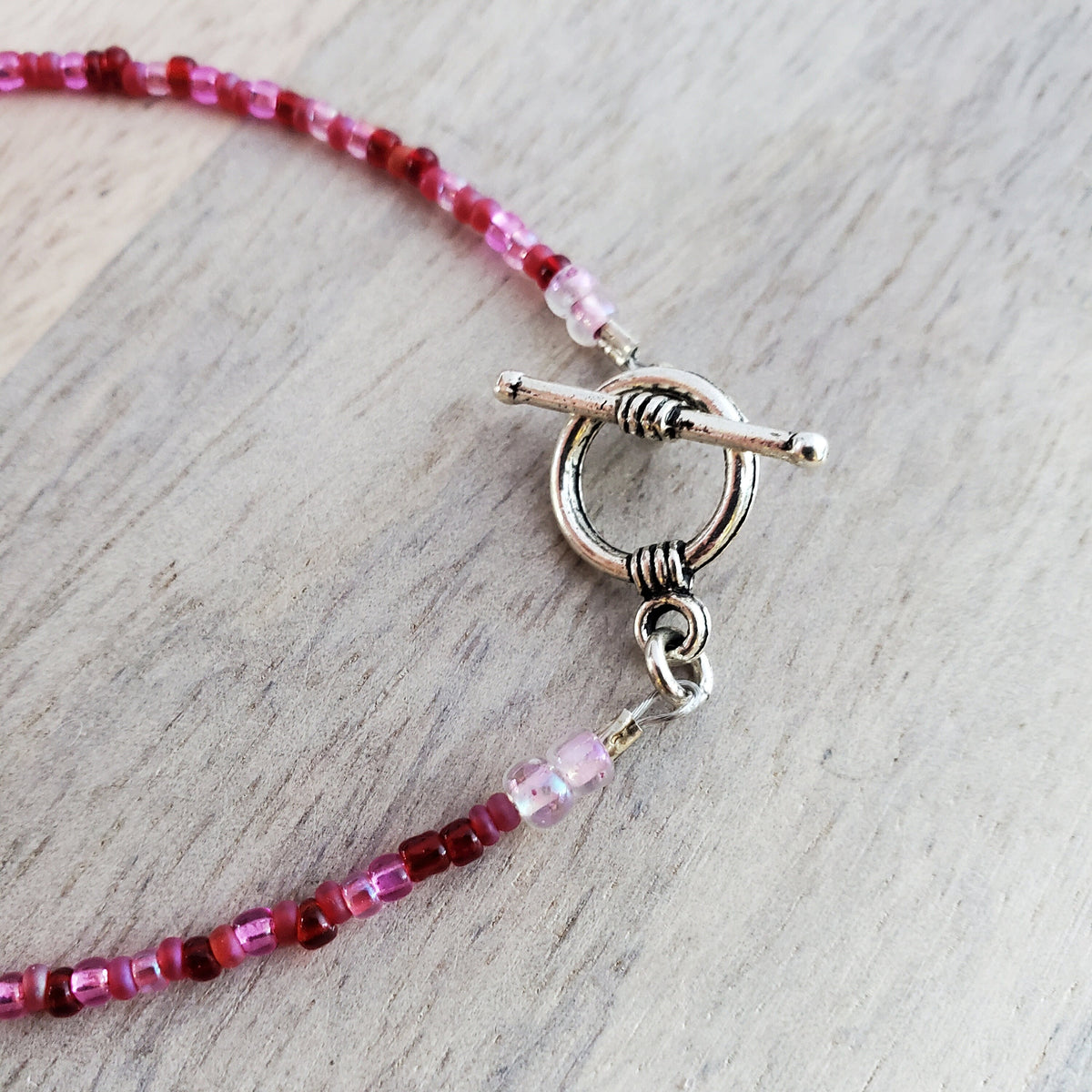 Hot Pink Fuchsia Glass Beaded Bracelet, Mixed Beads, Beach Aesthetic, Pewter Toggle Clasp, Gift Boxed, Made in USA, E. Ria Designs