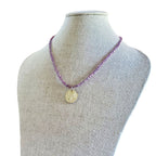 1990 Cyprus Bird Coin Necklace, Purple Glass Bead Chain, Bronze Hook Clasp, 1990 Old Coin, Made in USA, E. Ria Designs, Gift Boxed