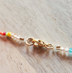 French 20 Centimes Coin Necklace, Multi-Colored Glass Seed Bead Chain, 14K Gold Filled Clasp, Gift Boxed, Made in USA by E. Ria Designs