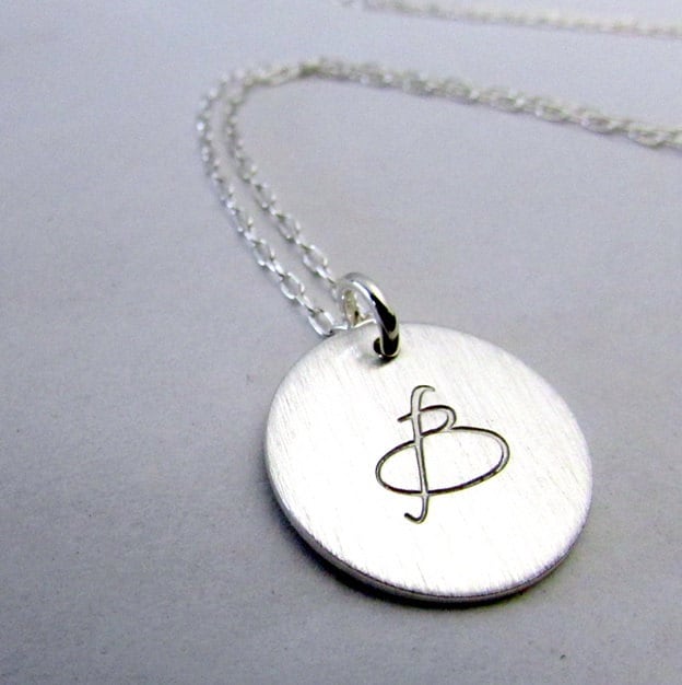 Silver Script Letter Charm, Hand Stamped .925 Sterling Silver Initial Pendant, Lyla Font, Made in USA, Gift Boxed, E. Ria Designs