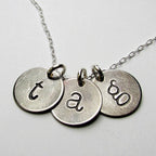 Rustic Hand Stamped Three-Letter Charm Necklace, Antiqued (Oxidized) Sterling Silver Initial Pendants on Chain, Hand Crafted in USA