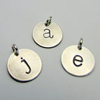 Silver Letter Charm | Half-Inch Silver Initial | Lowercase Typewriter Hand Stamped Pendant by E. Ria Designs, Made in USA of American Silver