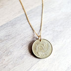 1983 Cyprus Coin Necklace, Stylized Bird, Leaf, 18 Inch 12K Gold Filled Chain, Made in USA by E. Ria Designs, Gift Boxed