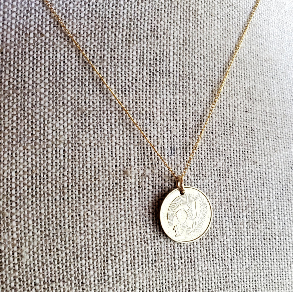 1983 Cyprus Coin Necklace, Stylized Bird, Leaf, 18 Inch 12K Gold Filled Chain, Made in USA by E. Ria Designs, Gift Boxed