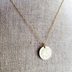 1983 Cyprus Coin Necklace, Stylized Bird, Leaf, 18 Inch 12K Gold Filled Chain, Made in USA by E. Ria Designs, Gift Boxed