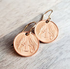 2007 South African Bird Coin Earrings, Two Sparrows Copper, Solid Bronze Ear Wires, Handmade Jewelry Made in USA, E. Ria Designs, Gift Boxed
