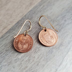 2007 South African Bird Coin Earrings, Two Sparrows Copper, Solid Bronze Ear Wires, Handmade Jewelry Made in USA, E. Ria Designs, Gift Boxed