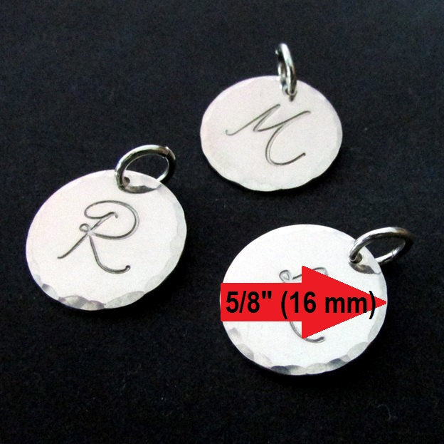 Silver Script Letter Charm, Hand Stamped .925 Sterling Silver Initial Pendant, Lyla Font, Made in USA, Gift Boxed, E. Ria Designs