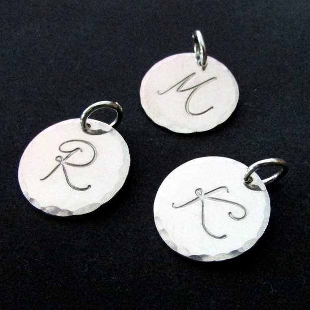 Silver Script Letter Charm, Hand Stamped .925 Sterling Silver Initial Pendant, Lyla Font, Made in USA, Gift Boxed, E. Ria Designs